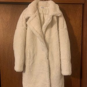MISSGUIDED TEDDY SHERPA COAT LONG WHITE/CREAM